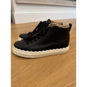 CHLOÉ Lauren Black High Leather Scalloped Sneaker Size 38